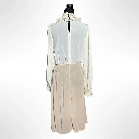 Amazing Vintage 70s Sheer Lace Collar Cuff Midi Dress Ruffle Lot 9/10 - Picture 3 of 4